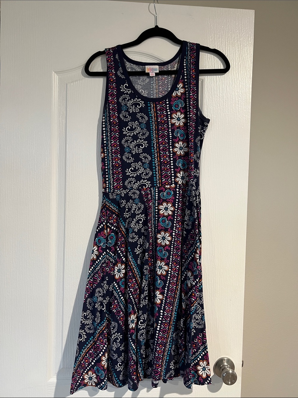 LuLaRoe Navy Floral & Geometric Sleeveless Midi Dress